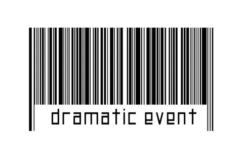 Barcode on white background with inscription dramatic event below. Concept of Stock Illustration