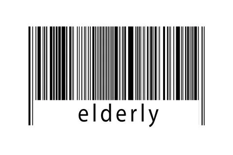 Barcode on white background with inscription elderly below. Concept of tradin Stock Illustration