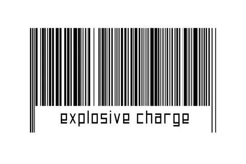 Barcode on white background with inscription explosive charge below. Concept  Stock Illustration