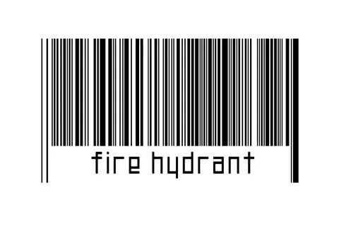 Barcode on white background with inscription fire hydrant below. Concept of t Illustrazione stock
