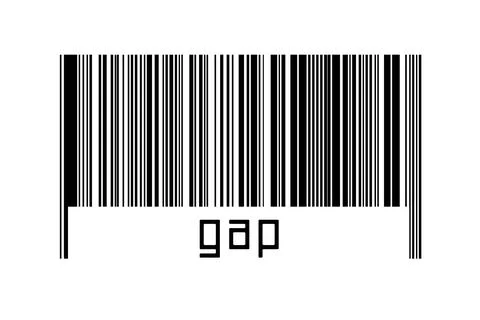Barcode on white background with inscription gap below. Concept of trading an Stock Illustration