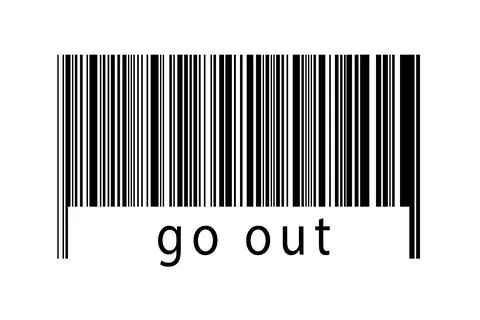 Barcode on white background with inscription go out below. Concept of trading 스톡 일러스트
