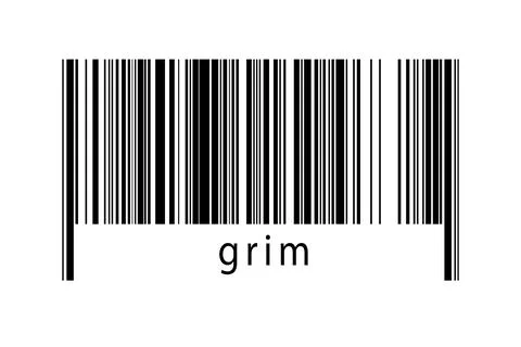 Barcode on white background with inscription grim below. Concept of trading a Stock Illustration