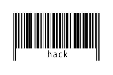 Barcode on white background with inscription hack below. Concept of trading a Stock Illustration