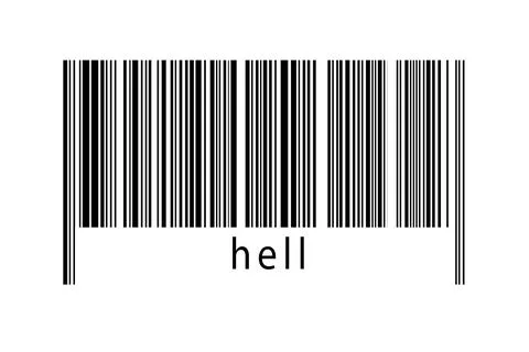 Barcode on white background with inscription hell below. Concept of trading a Stock Illustration