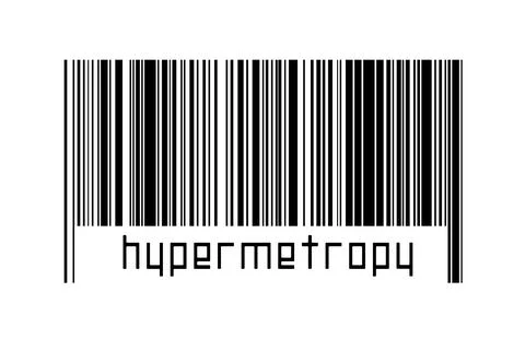 Barcode on white background with inscription hypermetropy below. Concept of t Stock Illustration