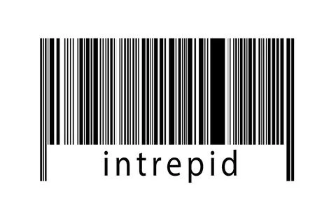 Barcode on white background with inscription intrepid below. Concept of tradi Stock Illustration