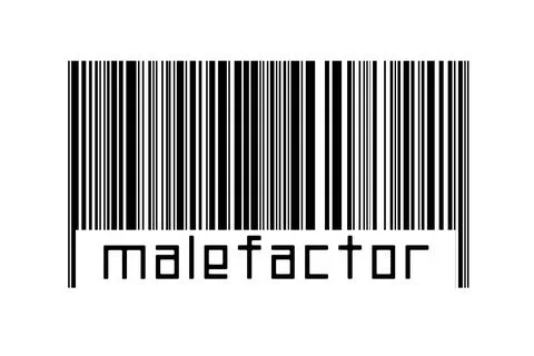 Barcode on white background with inscription malefactor below. Concept of tra Stock Illustration