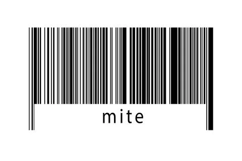 Barcode on white background with inscription mite below. Concept of trading a Stock Illustration
