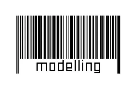 Barcode on white background with inscription modelling below. Concept of trad Stock Illustration