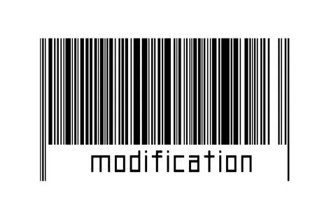 Barcode on white background with inscription modification below. Concept of t Illustrazione stock