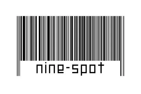 Barcode on white background with inscription nine-spot below. Concept of trad Stock Illustration