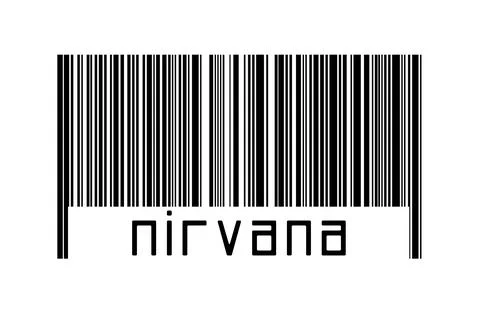 Barcode on white background with inscription nirvana below. Concept of tradin Stock Illustration