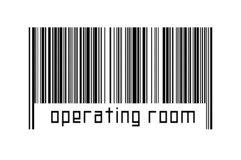 Barcode on white background with inscription operating room below. Concept of Stock Illustration