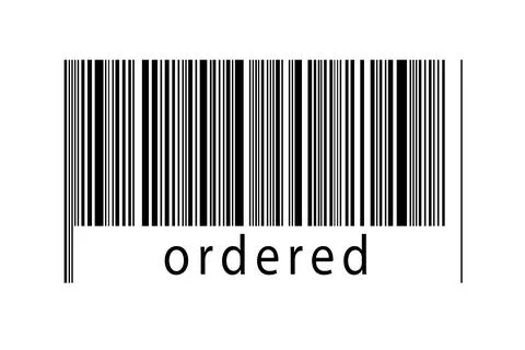 Barcode on white background with inscription ordered below. Concept of tradin Illustrazione stock