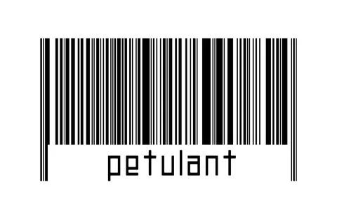 Barcode on white background with inscription petulant below. Concept of tradi Stock Photos