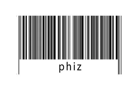 Barcode on white background with inscription phiz below. Concept of trading a Stock Illustration