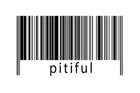 Barcode on white background with inscription pitiful below. Concept of tradin Stock Illustration