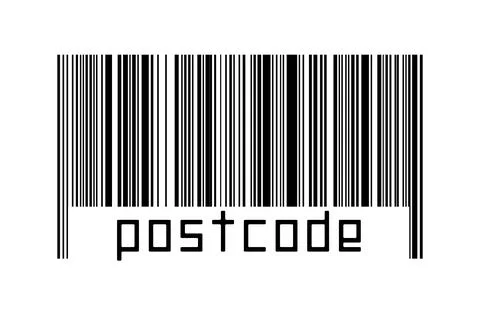 Barcode on white background with inscription postcode below. Concept of tradi Stock Illustration