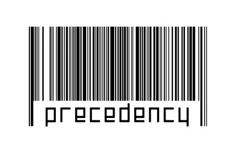 Barcode on white background with inscription precedency below. Concept of tra Illustrazione stock
