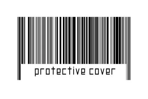 Barcode on white background with inscription protective cover below. Concept  Stock Illustration