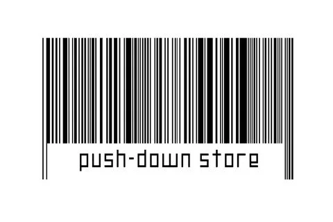 Barcode on white background with inscription push-down store below. Concept o Stock Illustration