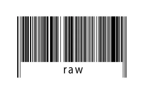 Barcode on white background with inscription raw below. Concept of trading an Stock Illustration