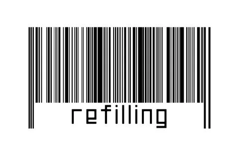 Barcode on white background with inscription refilling below. Concept of trad Stock Illustration