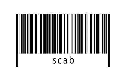 Barcode on white background with inscription scab below. Concept of trading a Stock Illustration