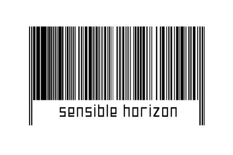 Barcode on white background with inscription sensible horizon below. Concept  Stock Illustration