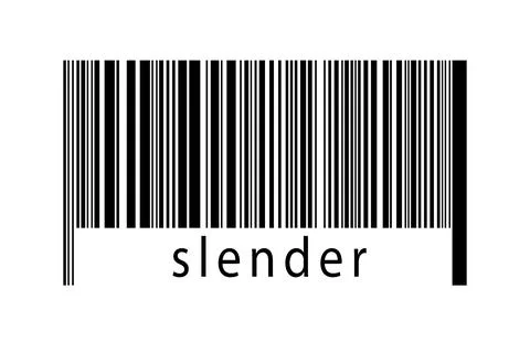 Barcode on white background with inscription slender below. Concept of tradin Stock Illustration
