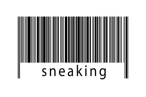 Barcode on white background with inscription sneaking below. Concept of tradi Stock Illustration