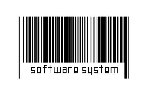 Barcode on white background with inscription software system below. Concept o 写真素材