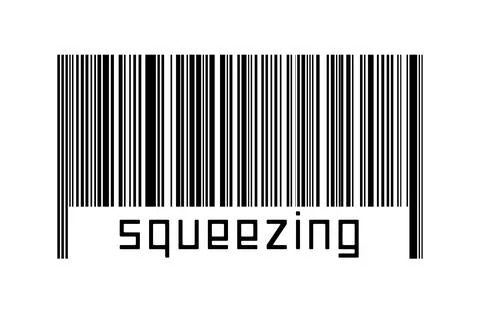 Barcode on white background with inscription squeezing below. Concept of trad Illustrazione stock