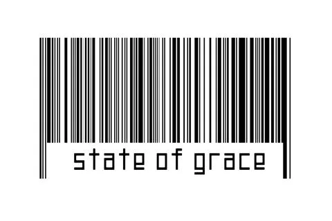 Barcode on white background with inscription state of grace below. Concept of Stock Illustration