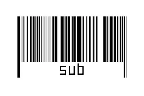 Barcode on white background with inscription sub below. Concept of trading an Stockillustratie