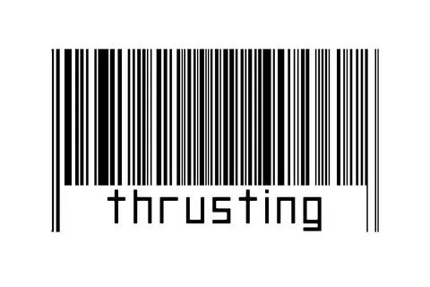 Barcode on white background with inscription thrusting below. Concept of trad Stock Illustration