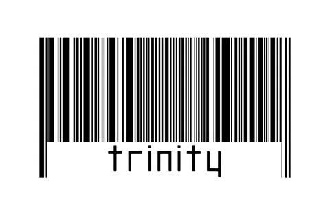 Barcode on white background with inscription trinity below. Concept of tradin Stock Illustration
