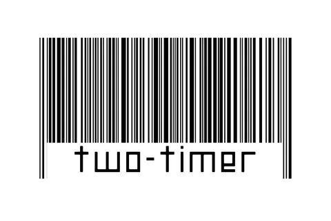Barcode on white background with inscription two-timer below. Concept of trad Stockillustratie