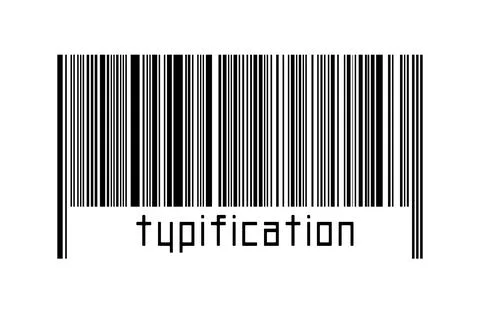 Barcode on white background with inscription typification below. Concept of t Illustrazione stock
