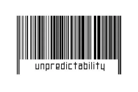 Barcode on white background with inscription unpredictability below. Concept  Illustrazione stock