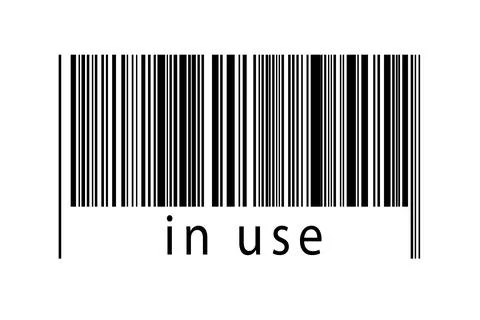 Barcode on white background with inscription in use below. Concept of trading Illustrazione stock