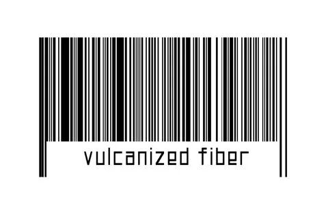 Barcode on white background with inscription vulcanized fiber below. Concept  Stock Illustration