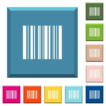Barcode white icons on edged square buttons Stock-Illustration