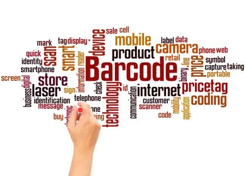 Barcode word cloud hand writing concept Illustrazione stock