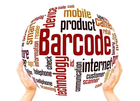 Barcode word cloud sphere concept Illustrazione stock
