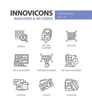 Barcodes and QR codes - line design icons set Stock Illustration