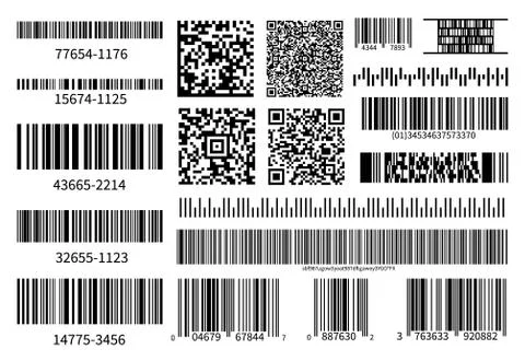 Barcodes collection. Vector code information, QR, store scan codes. Industrial Stockillustratie
