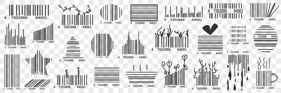 Barcodes on packs doodle set Illustrazione stock
