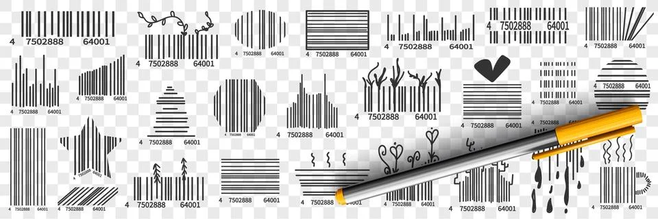 Barcodes on packs doodle set Stock-Illustration
